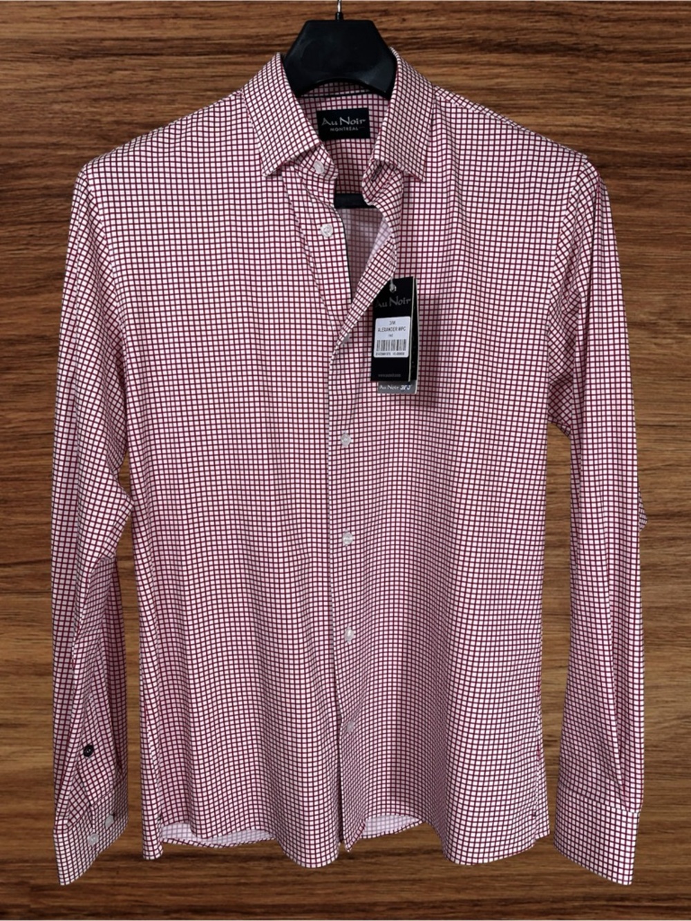 Au Noir Montreal Red/White Check LS Dress Shirt. 360 Stretch. Size 3/Medium